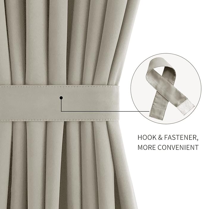 DWCN French Door Curtains – Rod Pocket Thermal Blackout Curtain for Doors with Glass Window, Kitchen and Patio Doors for Privacy, 25 X 72 Inches Long, 1 Curtain Panel with Tieback, Taupe