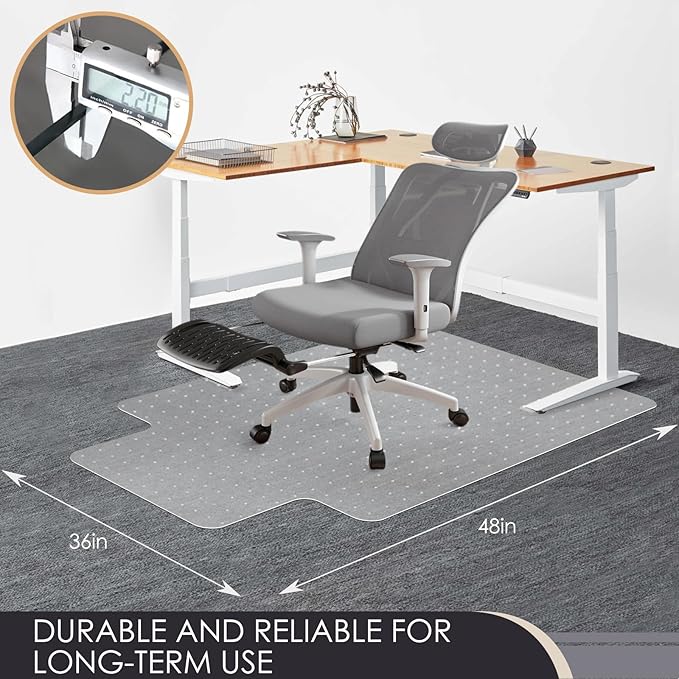 Kuyal Office Chair Mat for Carpet, 36x48 Clear Heavy Duty Computer Chair Mat with Lip, Under Desk Protector Carpeted Floors Mat, Easy Chair Movement,Ship Flat