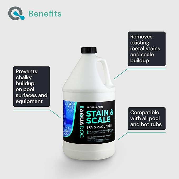 Pool & Hot Tub Stain and Scale Remover - AquaDoc 1 Gallon (128oz) Pool Stain & Scale for Calcium, Iron, Copper & Rust Buildup - Works on Vinyl, Plaster, Fiberglass, Pebble & More
