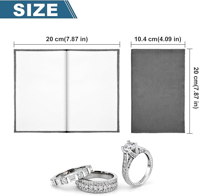 SEVENWELL Silver Polishing Cloth, Jewelry Cleaner Cloth for Sterling Silver Jewelry, Gold, Platinum, Silverware, Diamonds, Gemstones, Coins (20cm Dark Grey Silver Cloth)