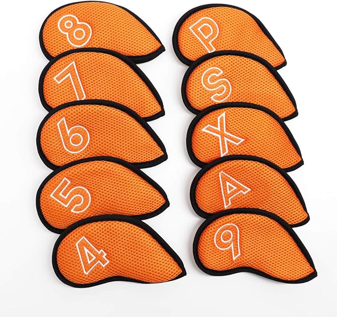 Montela Golf Iron Covers,Golf Iron Head Covers Mesh Golf Iron Covers Set 10pcs Golf Iron Headcovers,Golf Club Head Covers for Iron with Magic Tape Fit Most Brand 4-9 APSX