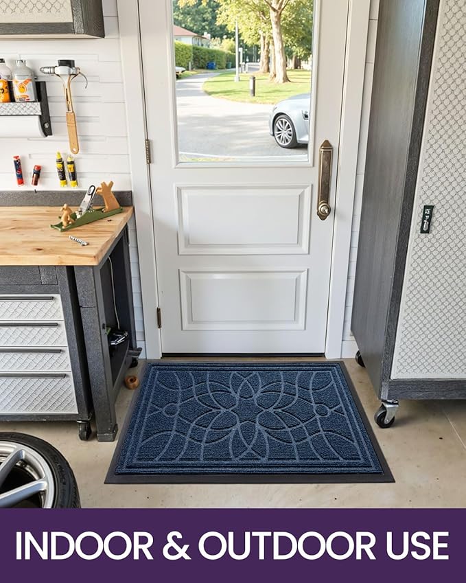 DEXI Front Door Mat Outside Entrance, Heavy Duty Non Slip Low Profile Doormat for Entryway, Trap Dirt and Moisture Welcome Mats, Easy Clean, Patio, Garage, 3x2, Blue