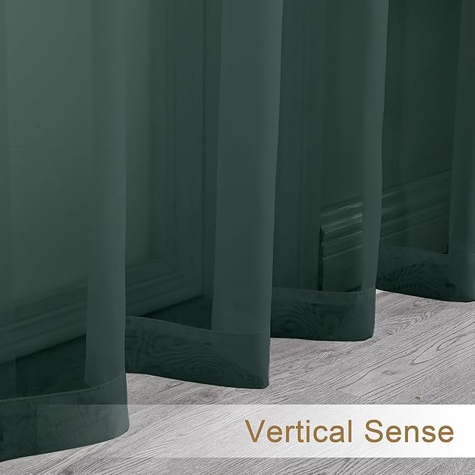 Chyhomenyc Hunter Green Sheer Curtains 45 Inch Long 2 Panels, Short Voile Drapes for Dinning Small Windows Bathroom Living Room Bedroom, Rod Pocket, 42Wx45L Inches