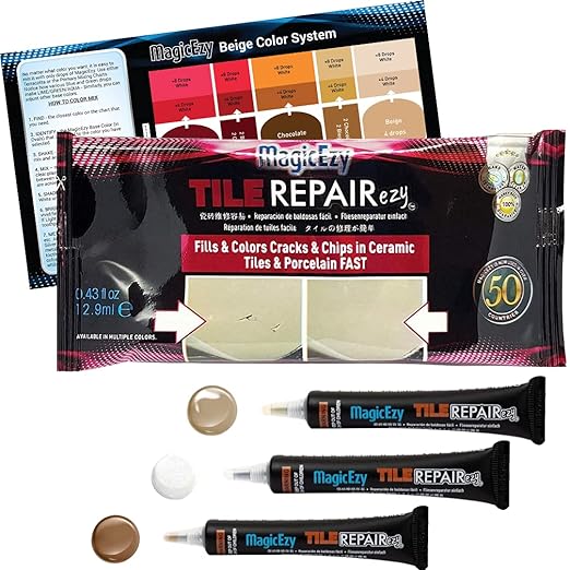 MagicEzy Tile Repairezy Bright Range - Ceramic Tile Chip Repair Fillers and Kits (Beige Kit)
