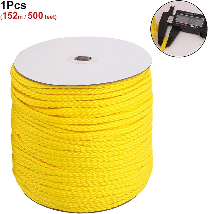 Polypropylene Rope - 1/4 Inch Yellow Nylon Rope, 500 Feet Long - Ideal for Tarps, Tie-Downs, Home Improvement & Hardware Needs