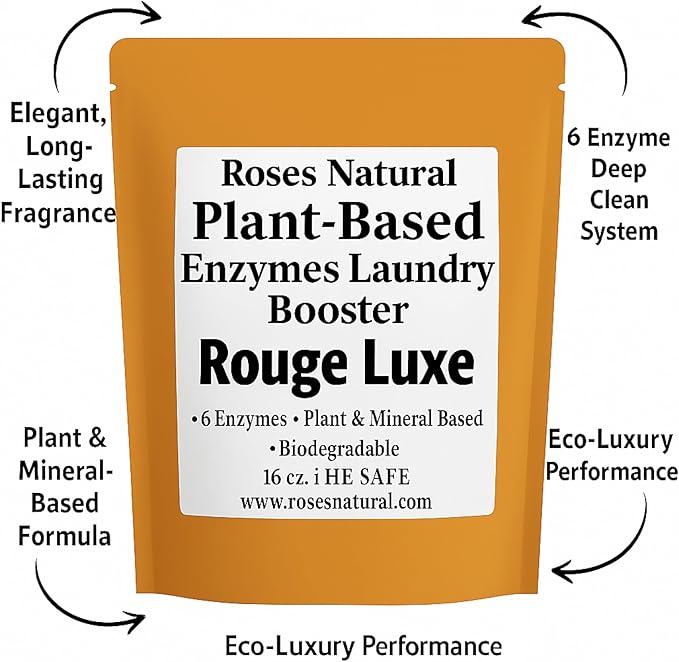 Natural Enzyme Laundry Booster – Rouge Luxe | 6 Enzymes | Deep Clean System | Luxury Amber & Musk Scent | Biodegradable • HE Safe • Eco-Friendly | 16 oz | Made in USA
