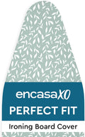Encasa XO Ironing Board Cover and Pad 49"x18" - Thick 3mm Felt Padding, Drawstring Tightening & Lock, Easy Fit, Scorch & Stain Resistant, Fits Wide Ironing Board - Green Leaflet