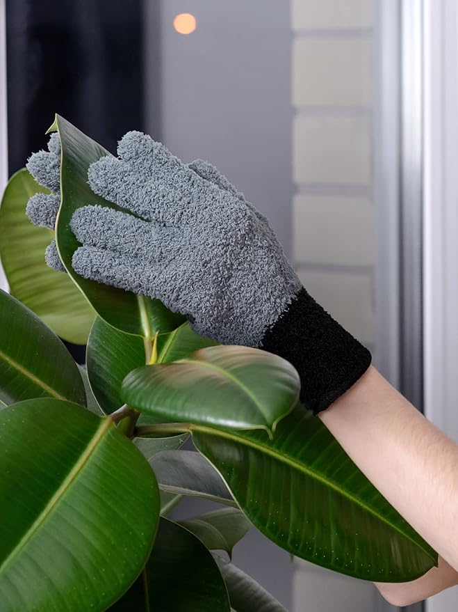 Bencailor 3 Pairs Microfiber Plant Dusting Gloves Leaf Cleaning Gloves for Indoor Plants, Blinds, Furniture, House