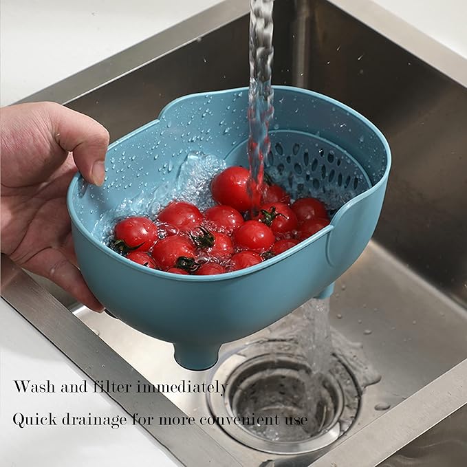 2PCS Vegetable Washing Basket - Elephant Drainage Basket for Fruits, Pasta, Noodles - Green & Blue
