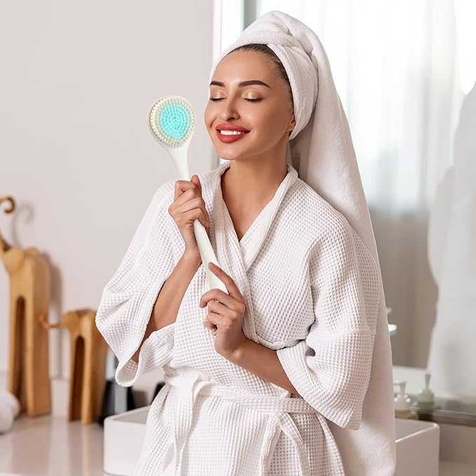 BEDELITE Back Bath Brush Long Handle for Shower of 2 - Soft Shower Brush for Men & Women,Back Brush Scrubber - 16.4" Long Skin Exfoliator for Body Bath Scrubber（2 Pack, Pink & Ivory）