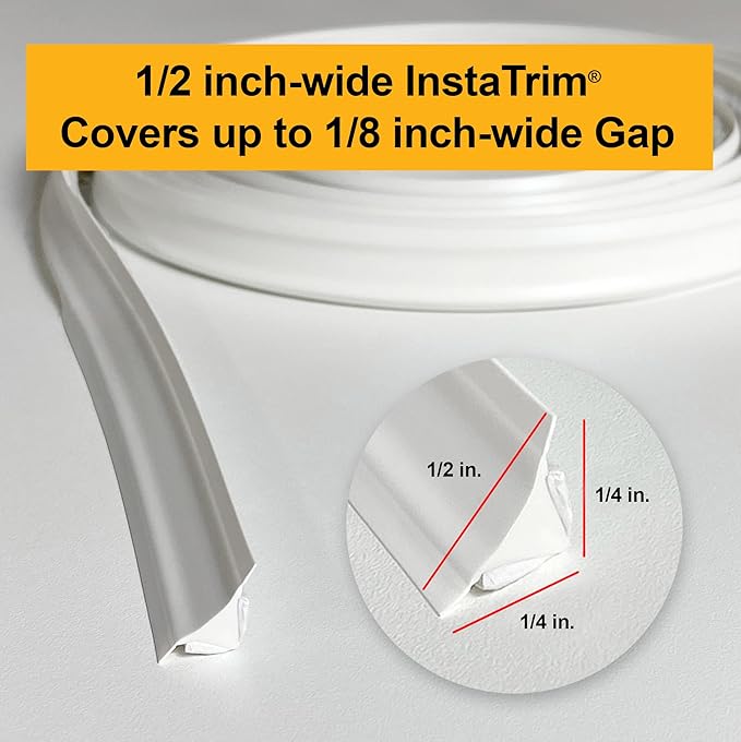InstaTrim The Original Flexible Trim - 10ft Black 1/2" Wide Caulk Tape - Adhesive Trim with Many Uses Including Caulking for Bathtubs, Sinks, Counters, Tile, Floors - Made in USA