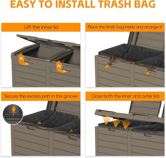 62-Gallon Outdoor Trash Can with lid, Waterproof, UV-Resistant Resin Garbage Can, Lockable Lid and Drip Tray, Animal-Proof, for Patio, Kitchen, Backyard and Deck