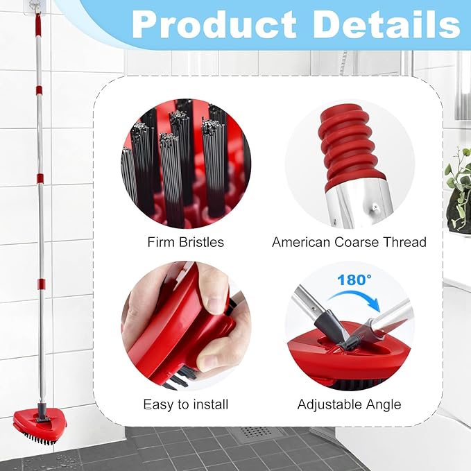 Spin Mop Handle for O-Cedar,Scrub Brush and Mop Base Compatible with Ocedar EasyWring 1 Tank System,4 Section 30" to 58" Mop Replacement Handle Stick Pole for O Cedar Spin Mop Refills and Brooms