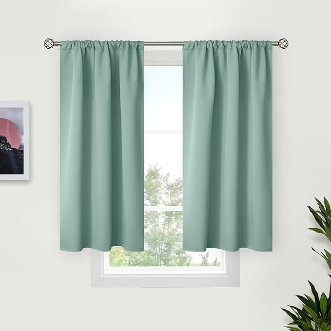 BGment Sage Green Blackout Curtains 45 Inches Long for Kitchen Window - Small Thermal Insulated Drapes with Rod Pocket Room Darkening for Cafe Bathroom, 34 x 45 Inch, 2 Panels