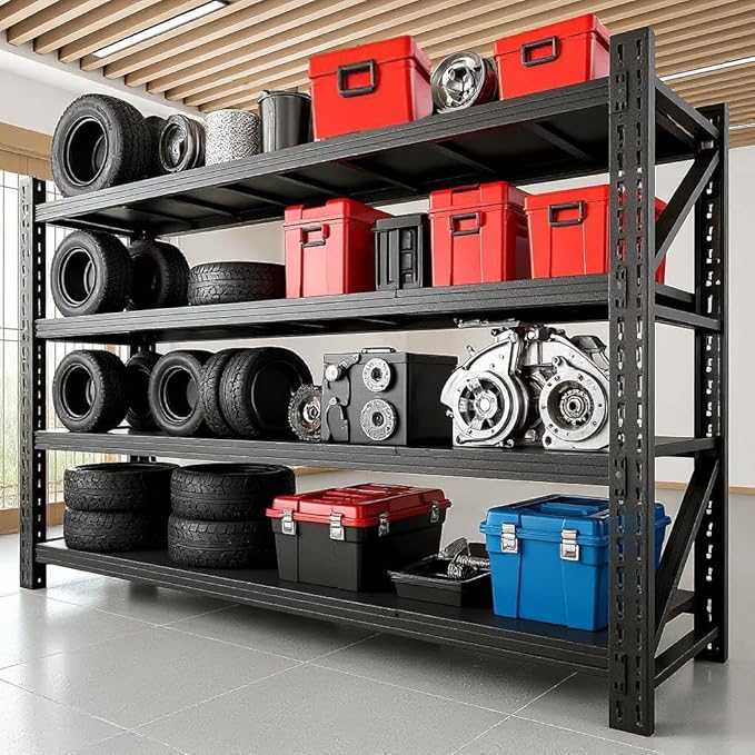 5000LBS Garage Shelving 59" W Heavy Duty Storage Shelves, 4 Tier Industrial Adjustable Metal Shelves, Shelving Units for Garages, Warehouses