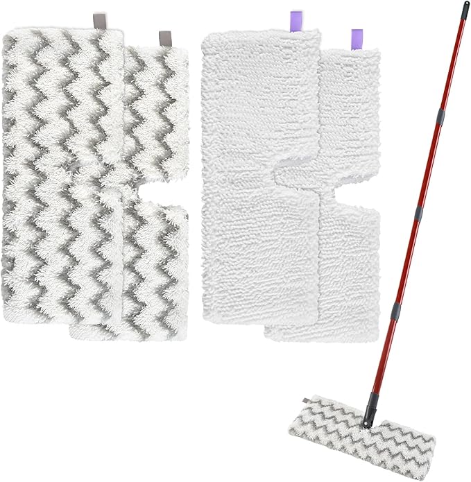 Microfiber Mops for Floor Cleaning, Dust Mop for Hardwood Floors with 2 Heavy Scrub Mop Pads, 2 Microfiber Pads and 4 Section Adjustable 58” Long Handle, Double-Sided Flip Flat Mops for Hardwood