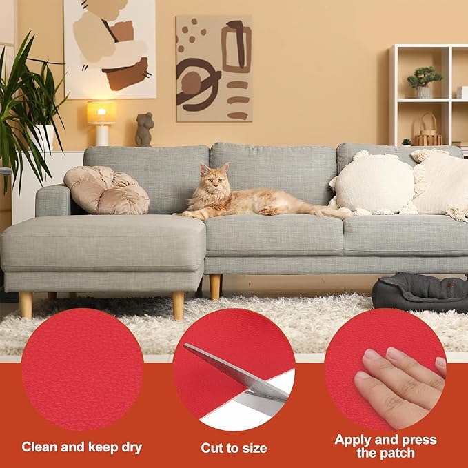 PATIKIL Leather Patches Tape for Furniture, 6.3 x 61 Inch Self Adhesive Vinyl Leather Repair Kit Cover Sheet for Couch, Sofa, Car Seats, Office Chair, Chinese Red