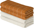 Artoid Mode Checkered Designed Cotton Beige Caramel Terry Kitchen Dish Towels, 15x25 Inch Soft Absorbent Quick Drying Cleaning Tea Towels Set of 4