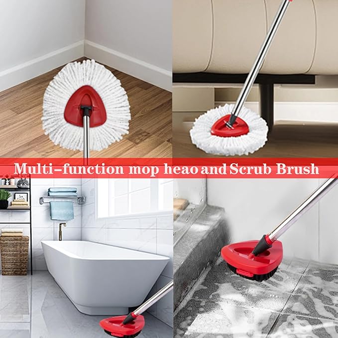 Spin Mop Replacement Head Mop Replace Head Compatible with O Cedar EasyWring Spin Mop - 4 O-Ceda Mop Refills、30-58in Mop Handle and 1 Mop Base and 1 Mop Base Scrub Brush Combo Set