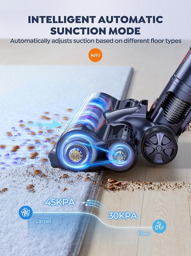 Cordless Vacuum Cleaner, 2 Batteries 110 Mins Runtime Vacuum Cleaners for Home, 45KPA 550W Stick Vacuum with Brushless Motor, Automatically Adjust Suction, Handheld Vacuum for Pet Hair/Carpet/Floor