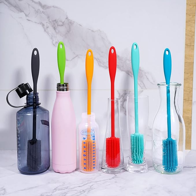 Silicone Bottle Brush, Water Bottle Cleaner Brush with Long Handle, Perfect for Cleaning Narrow Neck Containers, Vacuum Sports Bottle, Tumblers, Flask, Glassware (1 Pack, Turquoise)