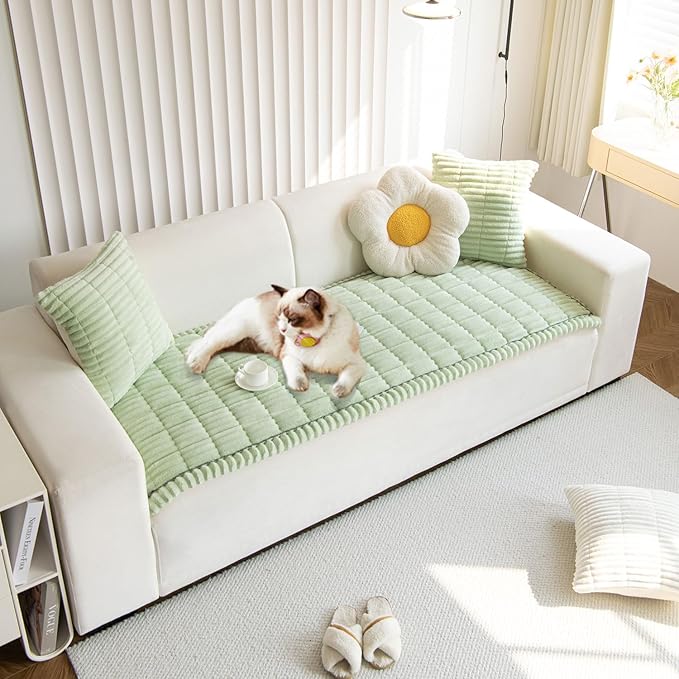 OTOB Couch Cover for Dogs Washable, Non Slip Funny Pet Couch Covers Sofa Slipcovers Cushion Mat, Plush Soft Cozy Pet Friendly Furniture Protector, All Seasons (Matcha Green, 23.6" x 47.2")