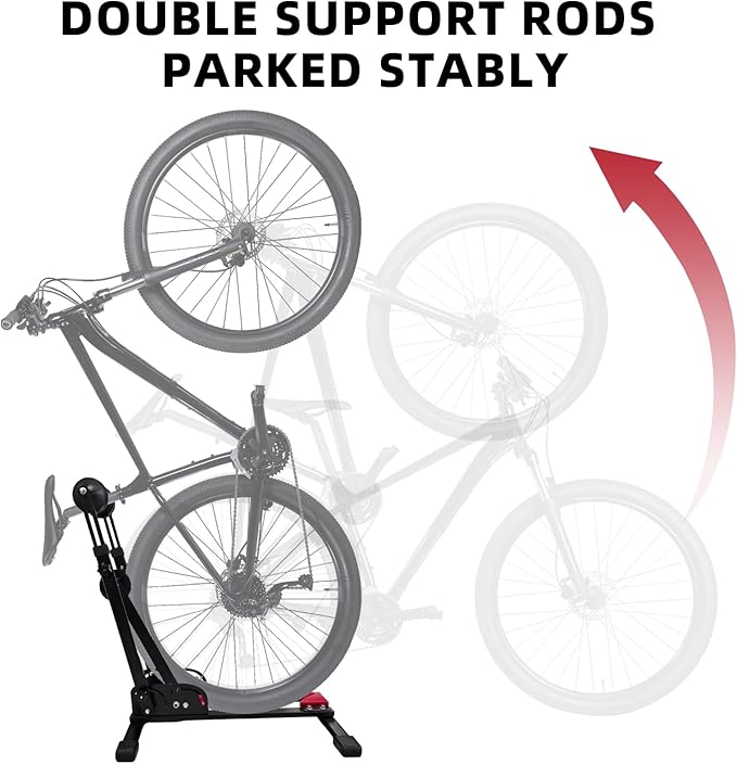 Heavy-Duty Floor Bike Stand, Freestanding Bicycle Storage Rack, Adjustable Dual Support Arms, No-Drill Installation for Garage, Black