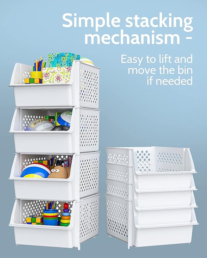 Skywin Plastic Stackable Storage Bins for Pantry - Stackable Bins for Organizing Food, Kitchen, and Bathroom Essentials (White - 50 Pack)