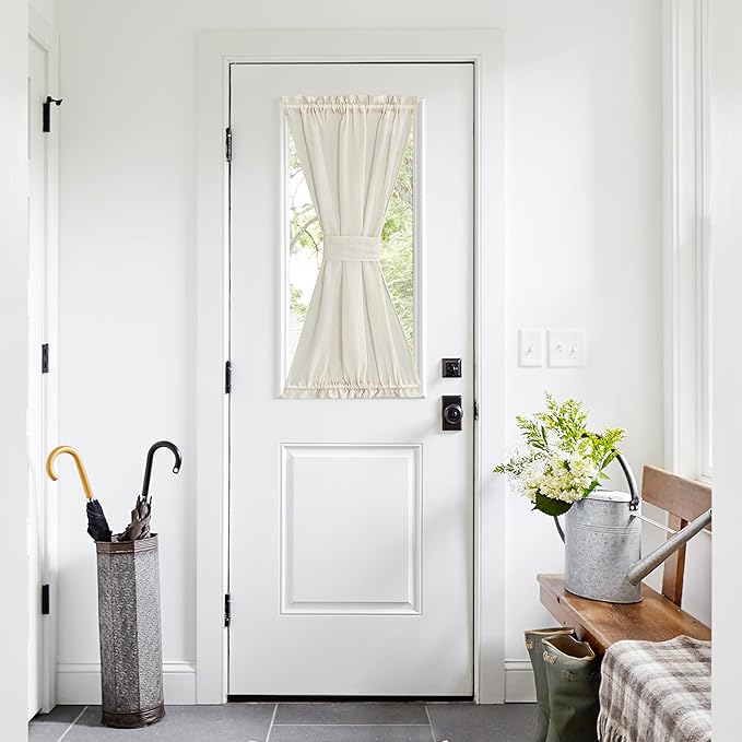 NICETOWN Side Light Door Curtains 40 inch Length Privacy Linen Texture Semi Sheer French Door Curtain Panels for Front Glass Kitchen Window, Ivory White, 26" W x 40" L, 1 Panel