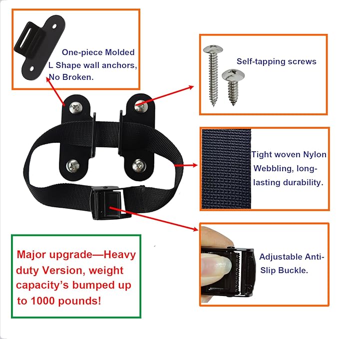 1000 lbs. Furniture Anchors, Anti Tip Straps for Furniture, Heavy Duty Safety Wall Anchors for Bookshelves, Dressers, Counters & Cabinets, Black