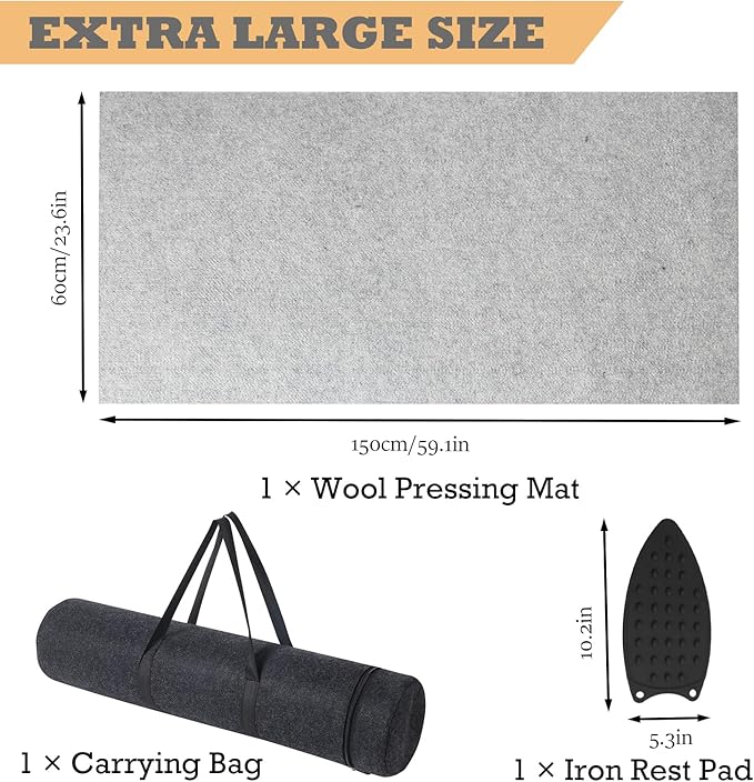 Wool Pressing Mat for Quilting, 24" X 60" Portable Wool Ironing Mat 100% Felted Wool Iron Board for Quilters, Great for Quilting & Sewing Projects