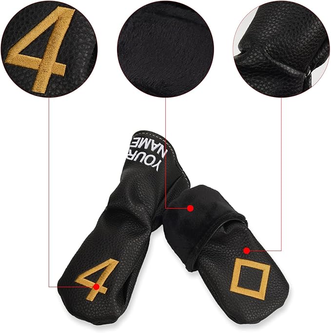 10pcs /Set Black Hybrid Iron Head Covers Protector with Large Gold No.