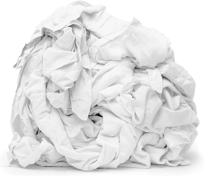 Huck & Terry White T-Shirt Bag of Rags (1 LB Bag), 100% Recycled Material, Cotton Blend Bar Mop, Reclaimed, Eco-Friendly Cloth, Cleaning & Painting Rags, Lint Free, Highly Absorbent