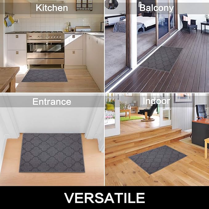 FONEYI Indoor Door Mat, Entrance Rug 24" x 36" Non-Slip Rubber Backing, Machine Washable Entry Rug, Low Profile Absorbent Dirt Trapper Doormat Inside Floor Mats for Entryway, Grey