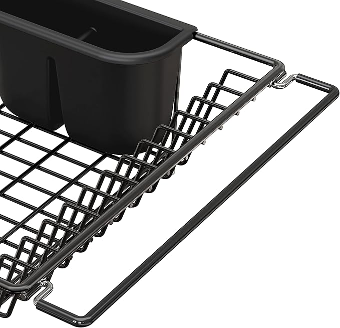 SIMPLE HOUSEWARE Large Over Sink Counter Top Stainless Steel Dish Drainer Drying Rack with Utensil Holder, Black