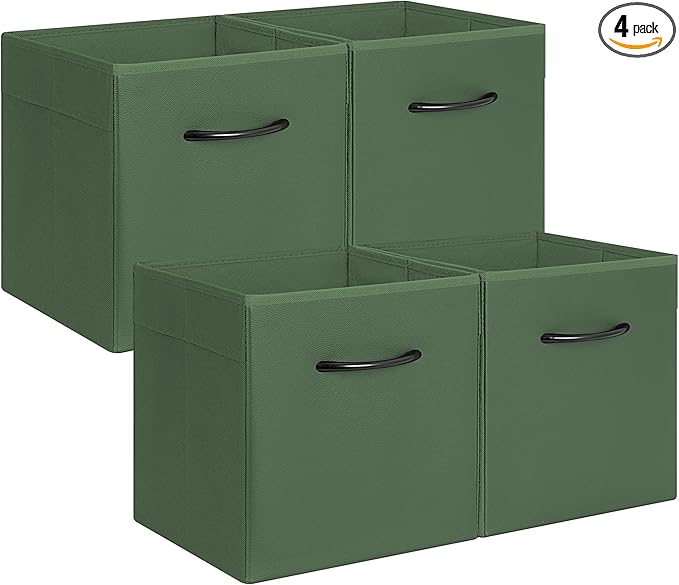 StorageWorks Green Storage Cubes, 11 Inch Cube Storage Bins with Handle, Cube Storage Organizer Bins for Shelves and Closet, Collapsible Storage Bins, 4-Pack