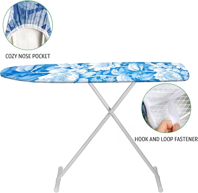 Ironing Board Cover and Pad 15x54 Inch Standard Ironing Board Cover with Elastic Edge and Hook and Loop Fasteners Scorch and Stain Resistant Cotton Ironing Covers