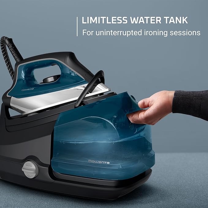 Rowenta Steam Station, Stainless Steel Soleplate, Professional Iron Steamer for Clothes, 1.1L Removable Tank, Fast Heat Up, 1800 Watts, Blue Clothes Iron, DG8624