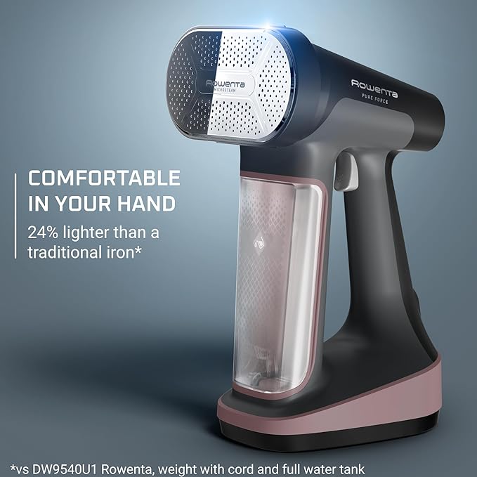 Rowenta Iron Steamer for Clothes, 3in1 Hand Held Steamers, Clothing Steamer, Ironing, Lint Remover, 7.1 Oz Tank, 1875 Watts, Auto-Off, Black & Pink, DR8865