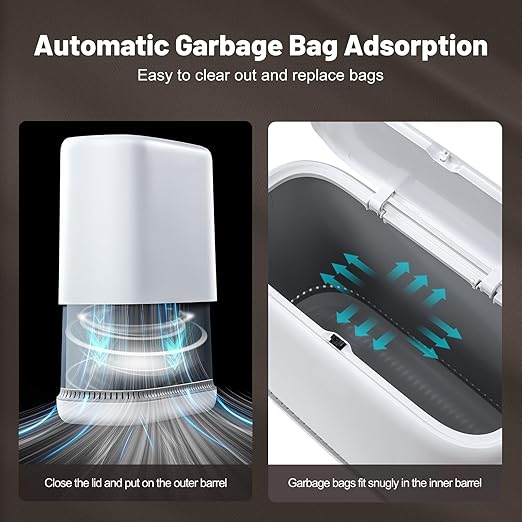 MOPALL Bathroom Trash Can, 3.3 Gallon Slim Garbage Can with Lid, Adsorption Narrow Trash Bin with Press-Top Lid, Plastic Small Waste Basket for Kitchen, Bathroom, Office, Bedroom, Living Room(White)