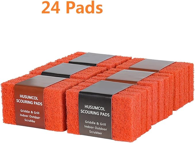 Griddle Cleaning Pads for Blackstone Flat Top, Non-Scratch Grill Scrub Pads, Bathroom Scrubbing Pads, Pool Scrub Brush, Shower Tile (22 Pads + Handle) (24 Pads)