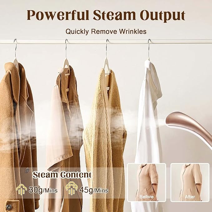 Standing Garment Steamer, 2000W Powerful Steamer for Clothes, 10 Steam Levels, 2.7L Water Tank for 90 Mins Continuous Steaming, Home Commercial Use (Champagne Gold)