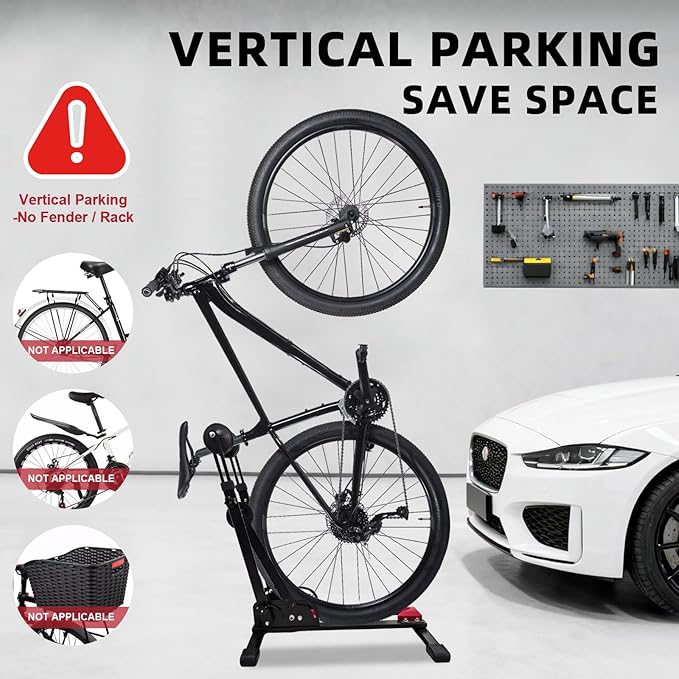 Heavy-Duty Floor Bike Stand, Freestanding Bicycle Storage Rack, Adjustable Dual Support Arms, No-Drill Installation for Garage, Black