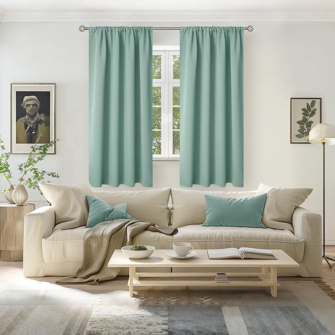 BGment Light Sage Blackout Curtains for Bedroom 63 Inches Long - Rod Pocket Thermal Insulated Room Darkening Drapes for Living Room Office Privacy Decorative, 52 x 63 Inch, 2 Panels