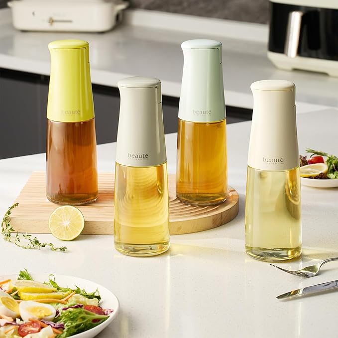 17oz Oil Bottles for Kitchen, Auto Flip、Non-Drip、Leak Proof, Cooking Oil Dispenser, Vinegar Dispenser, Cooking Glass Bottle with 500ml (Light Green)
