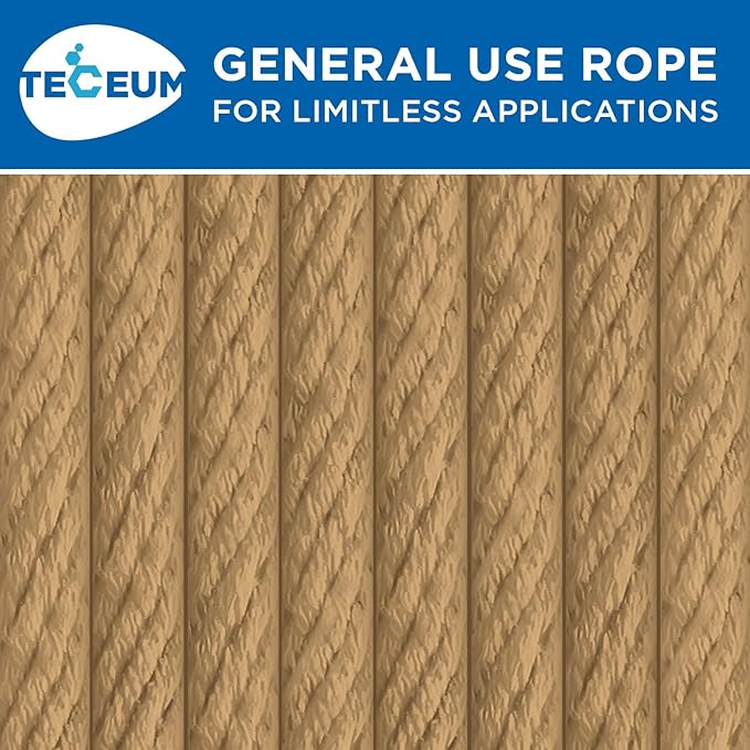 TECEUM Cotton Rope 3/16” (5 mm) – 100 FT – Strong All-Purpose Braided Rope – Natural Cotton – for Crafting, Сamping, Clothes Line, DIY, Indoor & Outdoor Use – Cappuchino