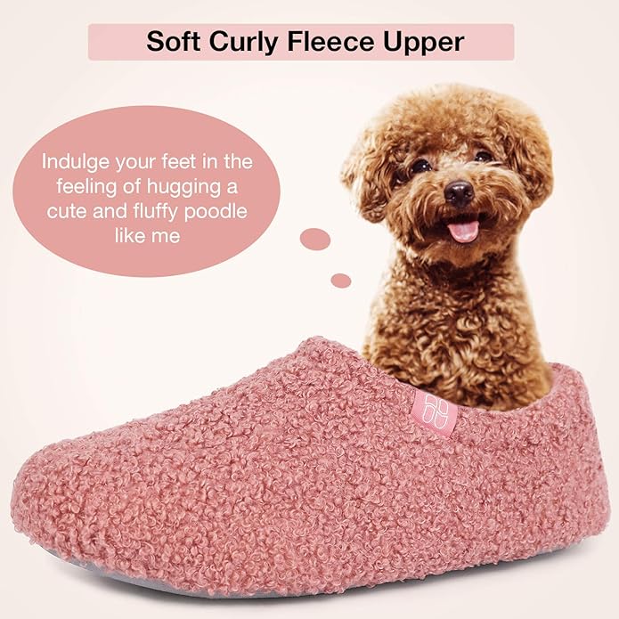 HomeTop Women's Fuzzy Curly Fur Memory Foam Loafer Slippers with Polar Fleece Lining
