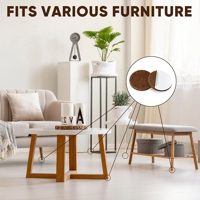 BALEINE 141PCS Felt Furniture Pads, Multi-Size Felt Pads for Chair Legs, Tables, Beds, Scratch-Reducing Floor Protectors for Hardwood Floors, Tile, Vinyl, and Laminate (141PCS, Beige+Brown)