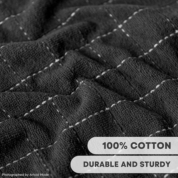 Artoid Mode Checkered Designed Cotton Black Grey Terry Kitchen Dish Cloths, 12x12 Inch Soft Absorbent Quick Drying Cleaning Kitchen Rags Set of 6