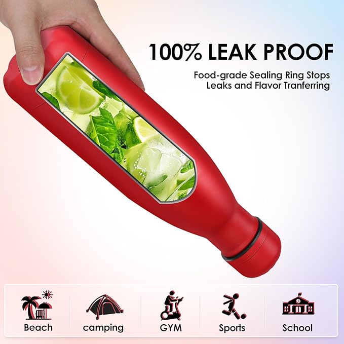 17oz Cola-Bottle Shaped Stainless Steel Leak-proof Water Bottle,Double Wall Vacuum Insulated Metal,Travel Mug For Sports Indoors & Outdoors,BPA-Free School Kids Flasks,Red(1Pack)